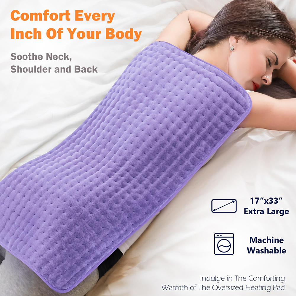 17"x33" Large Electric Heating Pad with 6 Heat Settings & Auto Off , Sunset Purple