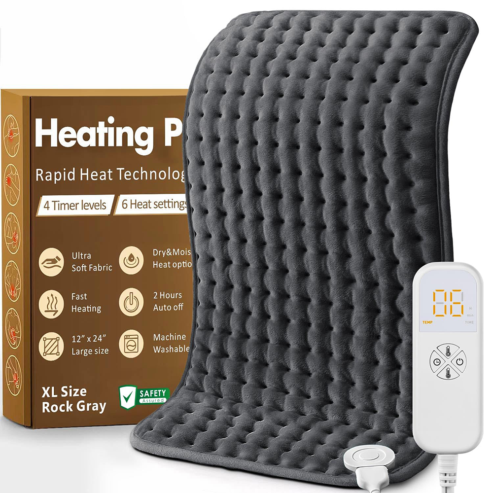 12"x24" Electric Heating Pad with 6 Heat Settings & Auto Off , Rock Gray