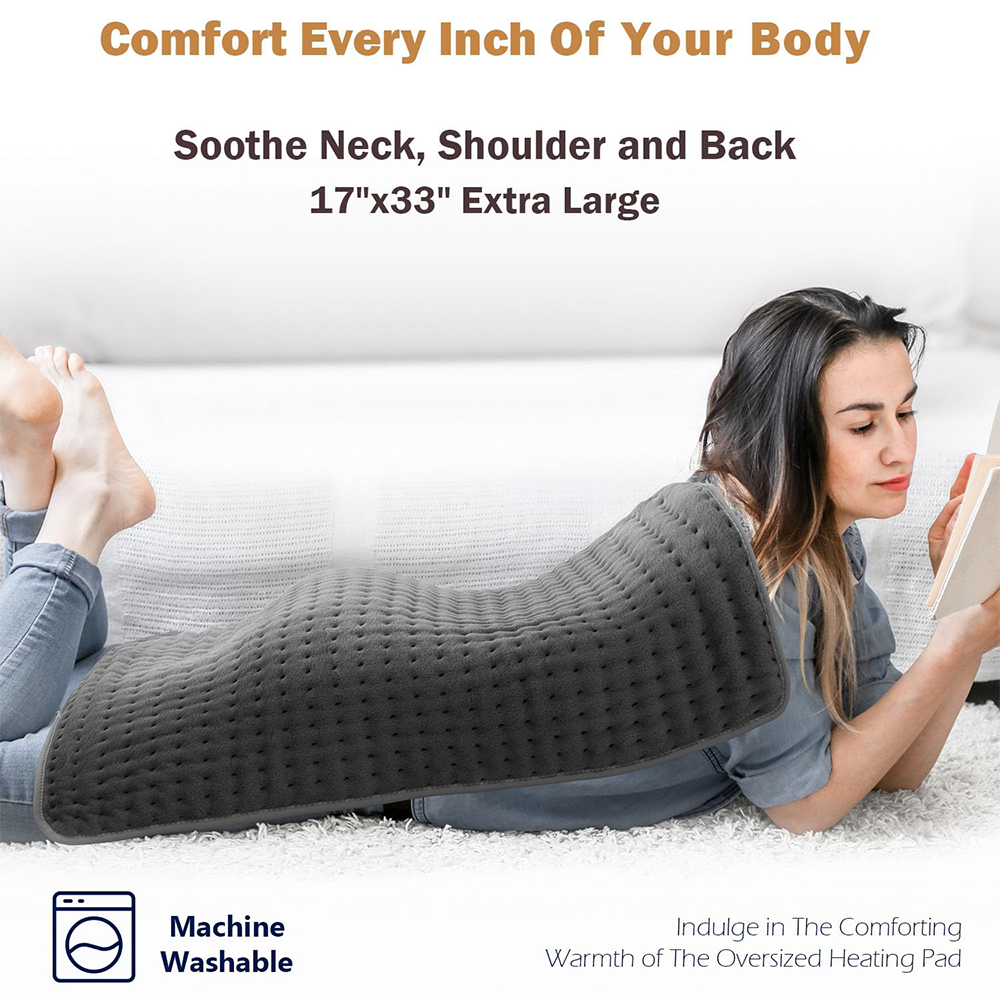 Extra Large Microplush Heating Pad for Back Neck Shoulder Pain Cramps Relief - Gifts for Women Men Mom Dad, Mothers Day Fathers Day Christmas Birthday Gifts - 6 Heat Settings, Auto-Off - 17"x33"