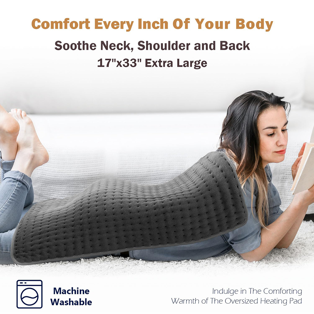 17"x33" Large Electric Heating Pad with 6 Heat Settings & Auto Off , Rock Gray