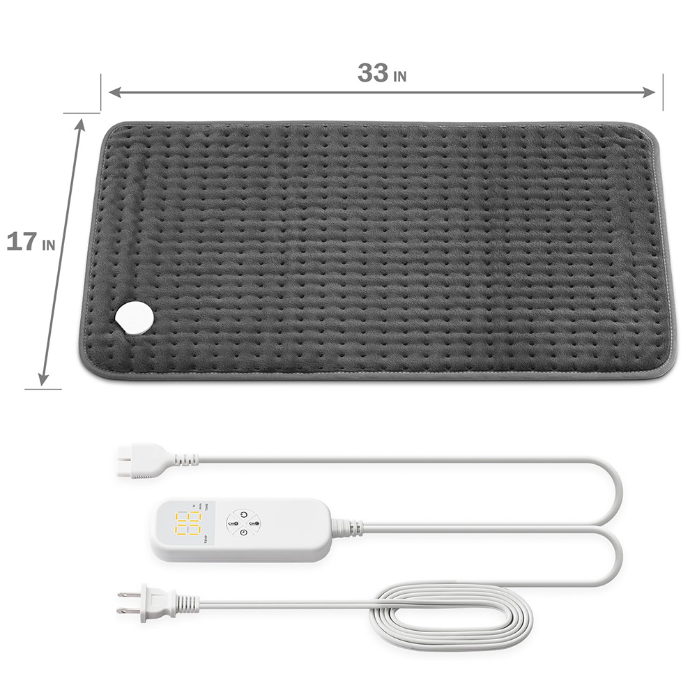 17"x33" Large Electric Heating Pad with 6 Heat Settings & Auto Off , Rock Gray