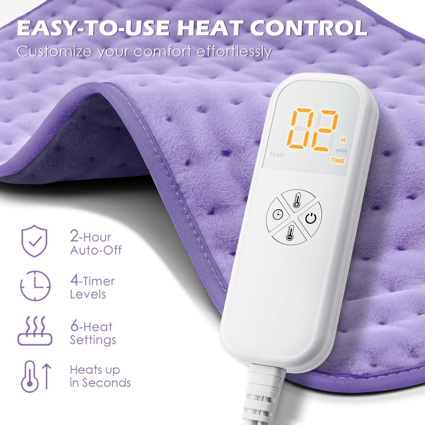 12"x24" Electric Heating Pad with 6 Heat Settings & Auto Off , Sunset Purple