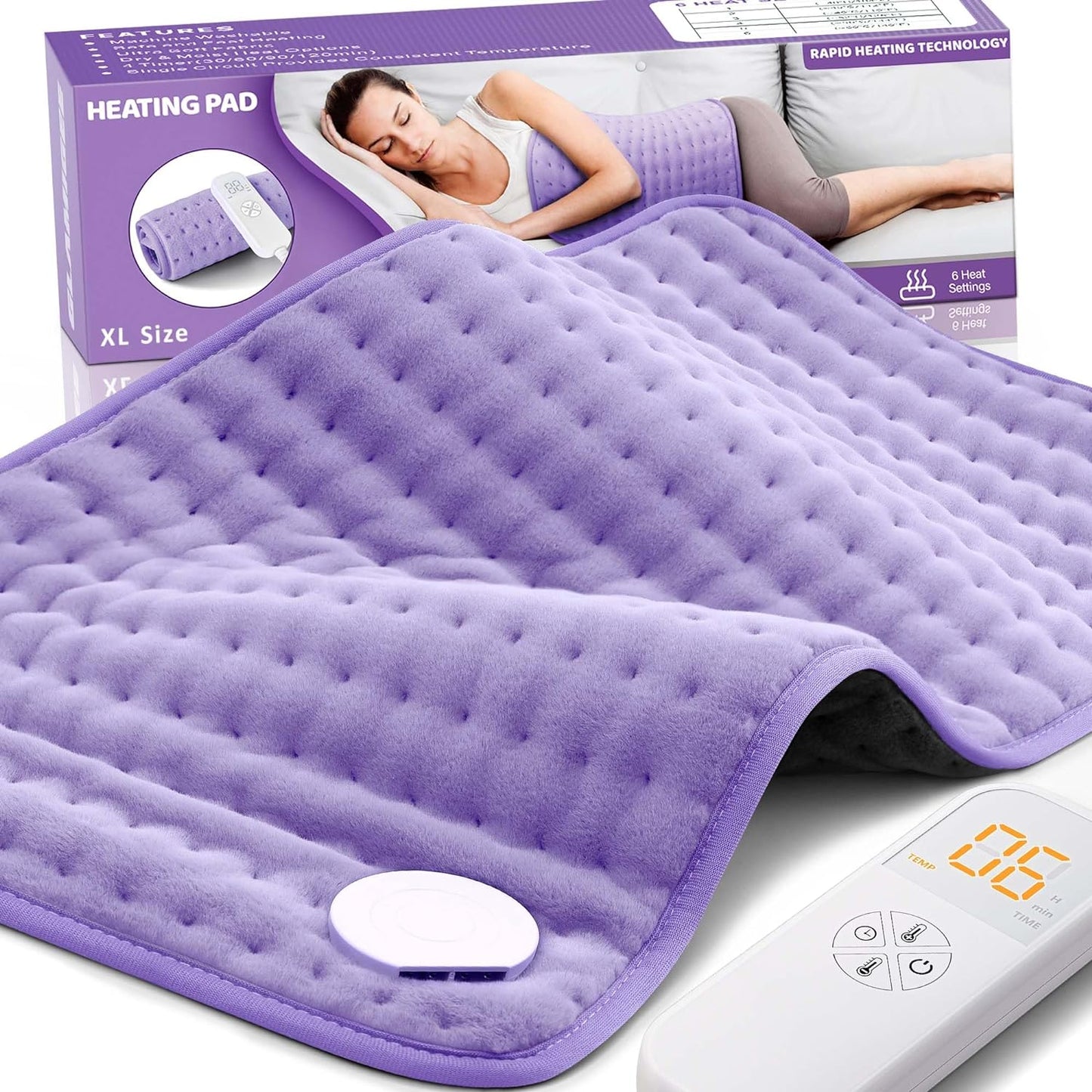 12"x24" Electric Heating Pad with 6 Heat Settings & Auto Off , Sunset Purple