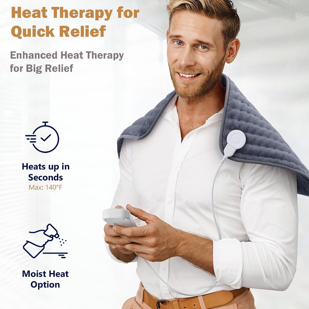 12"x24" Electric Heating Pad with 6 Heat Settings & Auto Off , Rock Gray